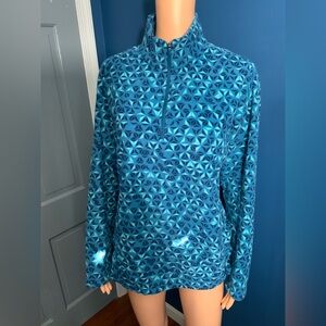 Lands' End Blue Geometric Turtleneck Sweater Fleece